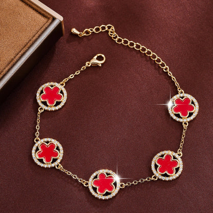 Simple Style Flowers Bracelet For Women In Copper With Electroplated Gold Plating And Zircon Inlay