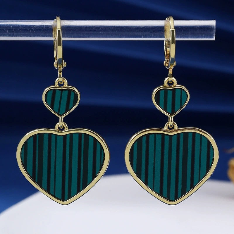 Double Heart Earrings For Women In Red Featuring Electroplated Finish And Copper Studs