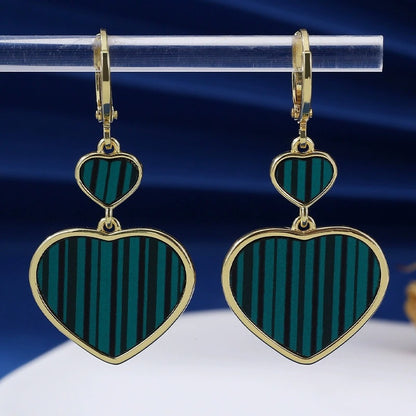 Double Heart Earrings For Women In Red Featuring Electroplated Finish And Copper Studs