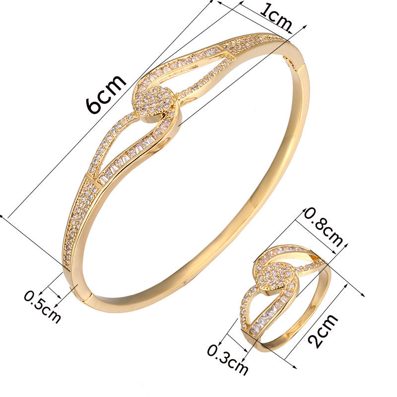 Simple Style Gem Bangle In Copper With Electroplated Gold Plating And Zircon Inlay, 1 Set