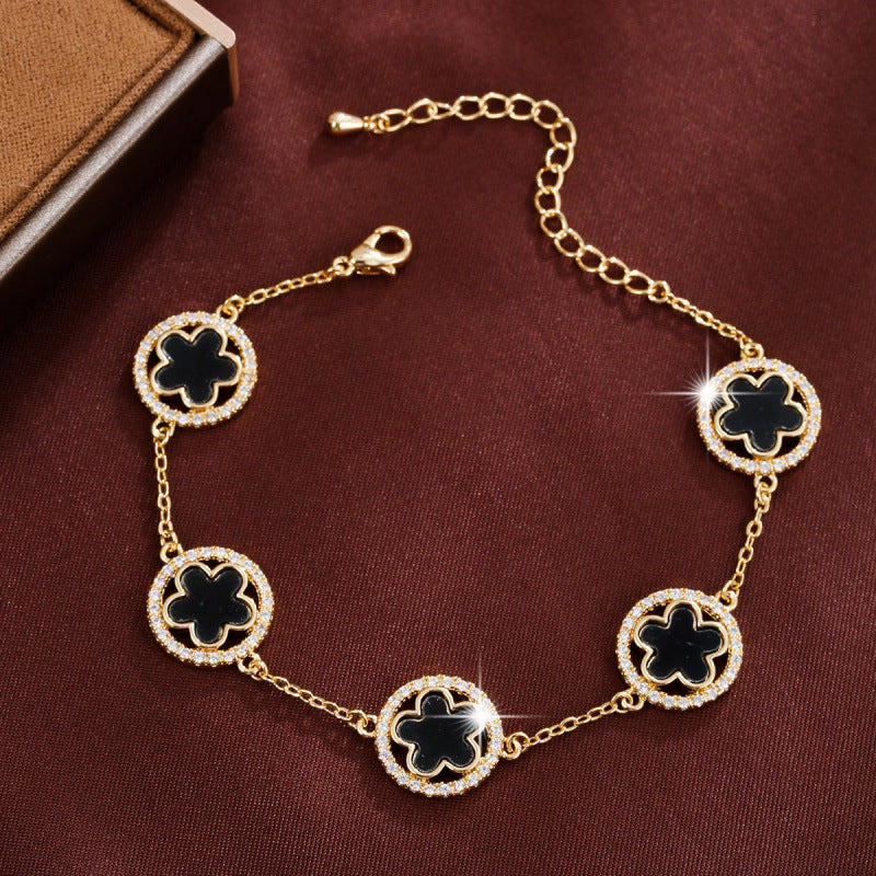 Simple Style Flowers Bracelet For Women In Copper With Electroplated Gold Plating And Zircon Inlay