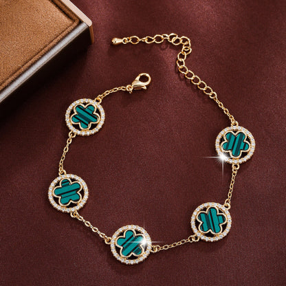 Simple Style Flowers Bracelet For Women In Copper With Electroplated Gold Plating And Zircon Inlay