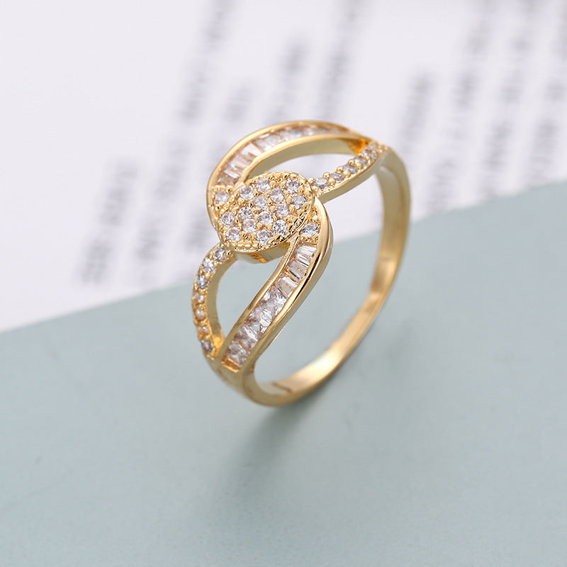 Simple Style Gem Bangle In Copper With Electroplated Gold Plating And Zircon Inlay, 1 Set