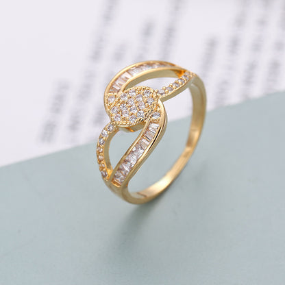Simple Style Gem Bangle In Copper With Electroplated Gold Plating And Zircon Inlay, 1 Set