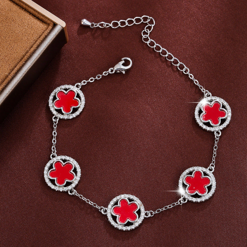 Simple Style Flowers Bracelet For Women In Copper With Electroplated Gold Plating And Zircon Inlay