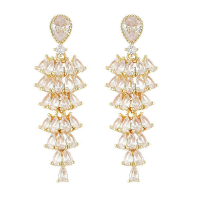 For Women Gold Tassel Sector Earrings Featuring Copper Studs And Zircon Inlay