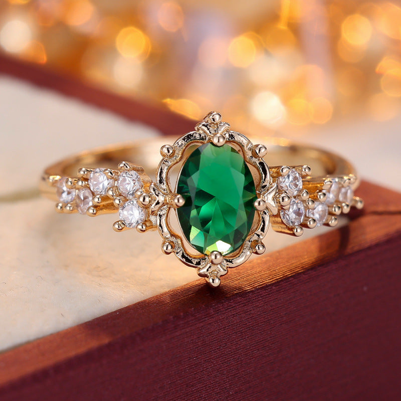 Elaborate Lace Copper Ring With Zircon Inlay In Vintage Style For Women