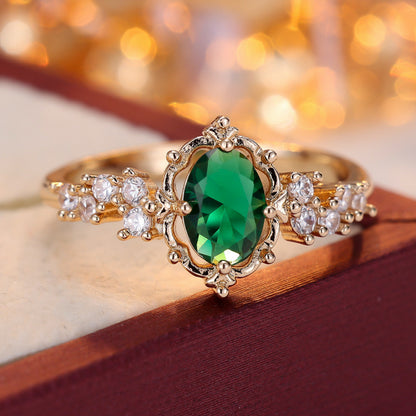 Elaborate Lace Copper Ring With Zircon Inlay In Vintage Style For Women