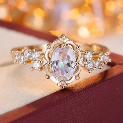 Elaborate Lace Copper Ring With Zircon Inlay In Vintage Style For Women