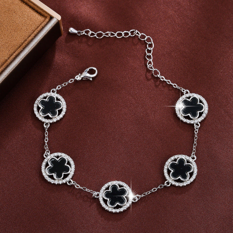 Simple Style Flowers Bracelet For Women In Copper With Electroplated Gold Plating And Zircon Inlay