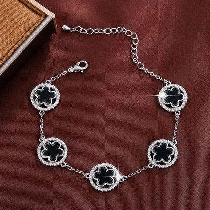 Simple Style Flowers Bracelet For Women In Copper With Electroplated Gold Plating And Zircon Inlay