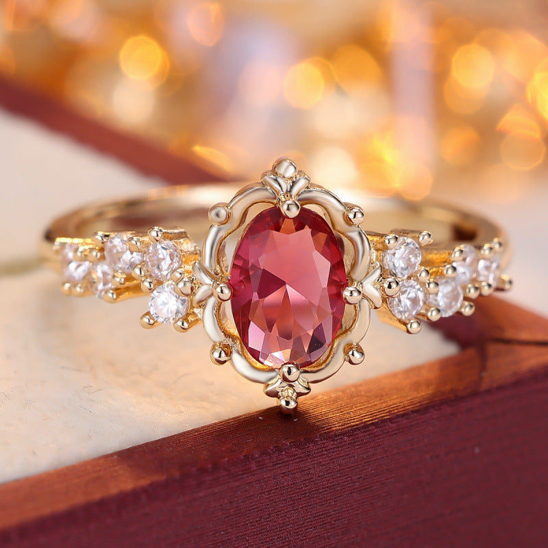 Elaborate Lace Copper Ring With Zircon Inlay In Vintage Style For Women