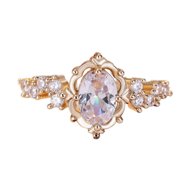 Elaborate Lace Copper Ring With Zircon Inlay In Vintage Style For Women