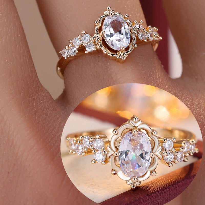 Elaborate Lace Copper Ring With Zircon Inlay In Vintage Style For Women