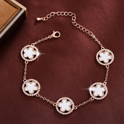 Simple Style Flowers Bracelet For Women In Copper With Electroplated Gold Plating And Zircon Inlay