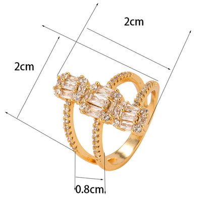 Geometric Rings For Women In Simple Style With Electroplated Copper And Zircon Inlay Featuring Bezel Setting