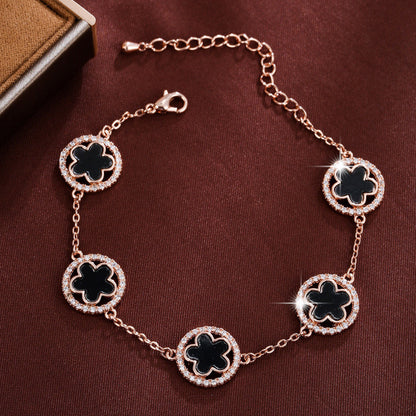 Simple Style Flowers Bracelet For Women In Copper With Electroplated Gold Plating And Zircon Inlay