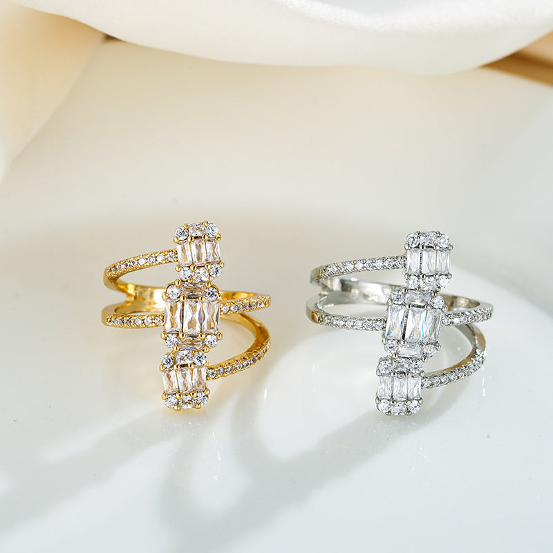Geometric Rings For Women In Simple Style With Electroplated Copper And Zircon Inlay Featuring Bezel Setting