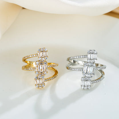 Geometric Rings For Women In Simple Style With Electroplated Copper And Zircon Inlay Featuring Bezel Setting