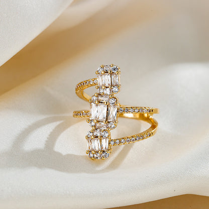 Geometric Rings For Women In Simple Style With Electroplated Copper And Zircon Inlay Featuring Bezel Setting