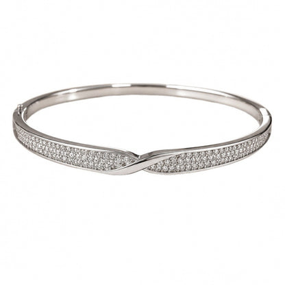 Simple Style Geometric Inlay Bangle In Copper With Zircon Electroplated Gold Plating