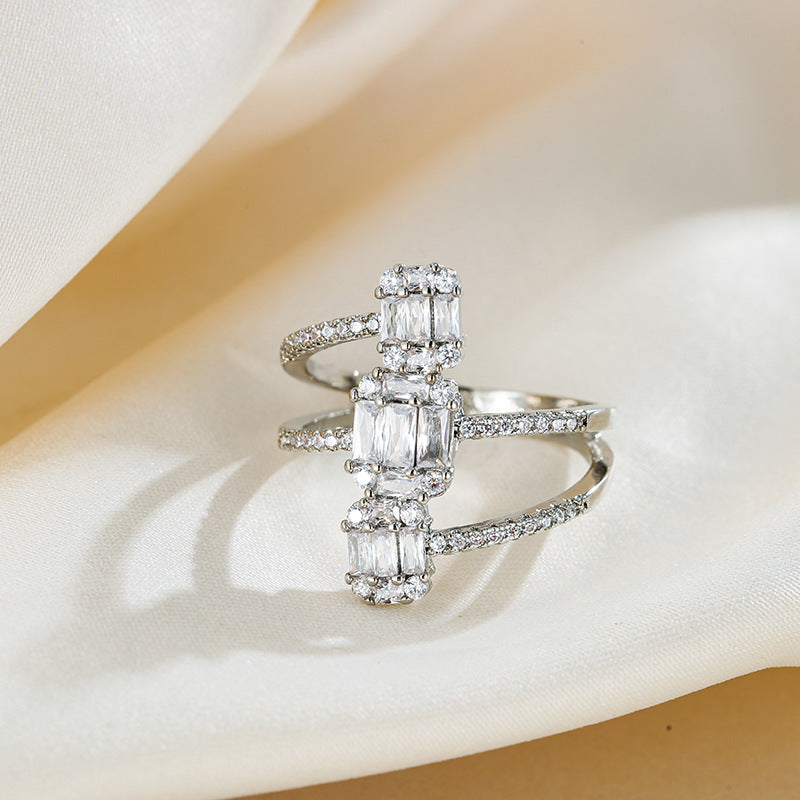 Geometric Rings For Women In Simple Style With Electroplated Copper And Zircon Inlay Featuring Bezel Setting