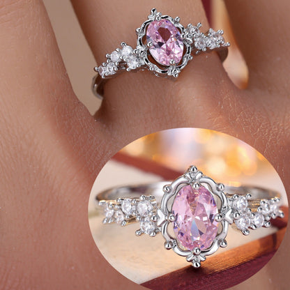 Elaborate Lace Copper Ring With Zircon Inlay In Vintage Style For Women
