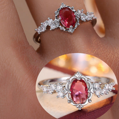 Elaborate Lace Copper Ring With Zircon Inlay In Vintage Style For Women
