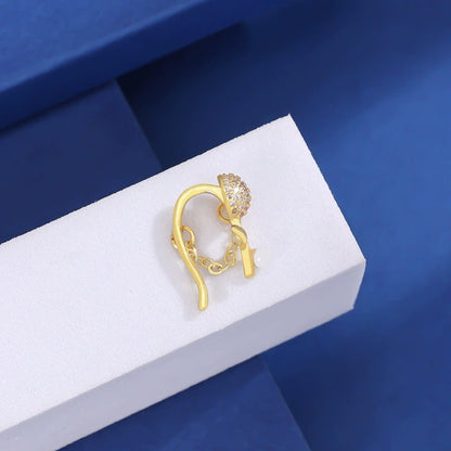 Sweet Flowers Clip Earrings For Women In Gold Copper With Zircon Inlay, Stylish Stud Earrings