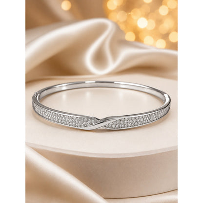 Simple Style Geometric Inlay Bangle In Copper With Zircon Electroplated Gold Plating