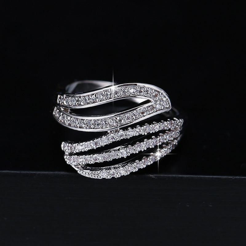 Simple Style Women’s Rings Featuring Electroplated Copper With Zircon Inlay In Elegant Lines Pattern