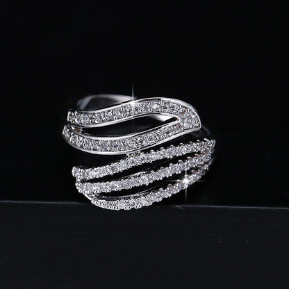 Simple Style Women’s Rings Featuring Electroplated Copper With Zircon Inlay In Elegant Lines Pattern