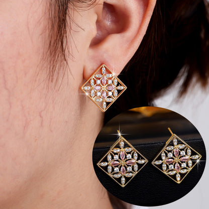 Sweet Rhombus Jewelry Set For Women In Copper With Zircon Inlay And Micro Super Whisper Thin Chain