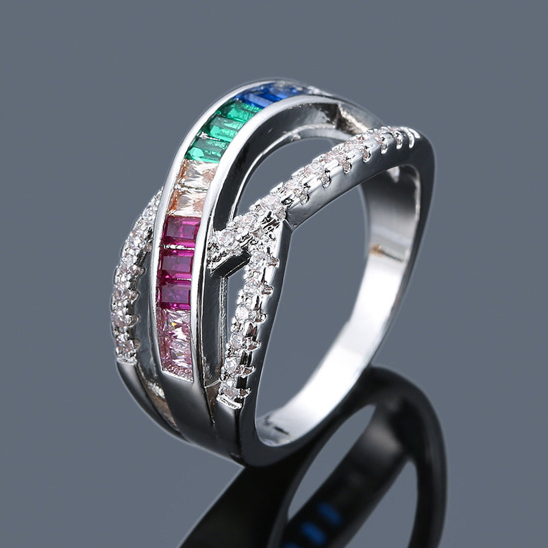 Luxurious Geometric Rings For Women In Silver Plated Copper With Zircon Inlay Featuring Electroplated Gold Plating