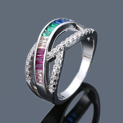 Luxurious Geometric Rings For Women In Silver Plated Copper With Zircon Inlay Featuring Electroplated Gold Plating