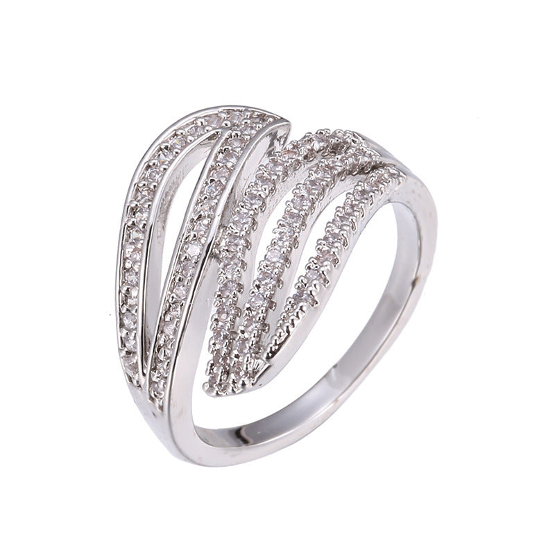 Simple Style Women’s Rings Featuring Electroplated Copper With Zircon Inlay In Elegant Lines Pattern