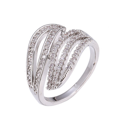 Simple Style Women’s Rings Featuring Electroplated Copper With Zircon Inlay In Elegant Lines Pattern
