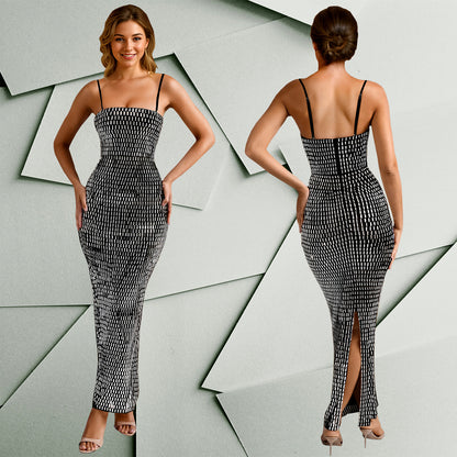 Sexy Solid Color Strap Dress For Banquet, Sleeveless Design Made With Comfortable Polyester Fabric