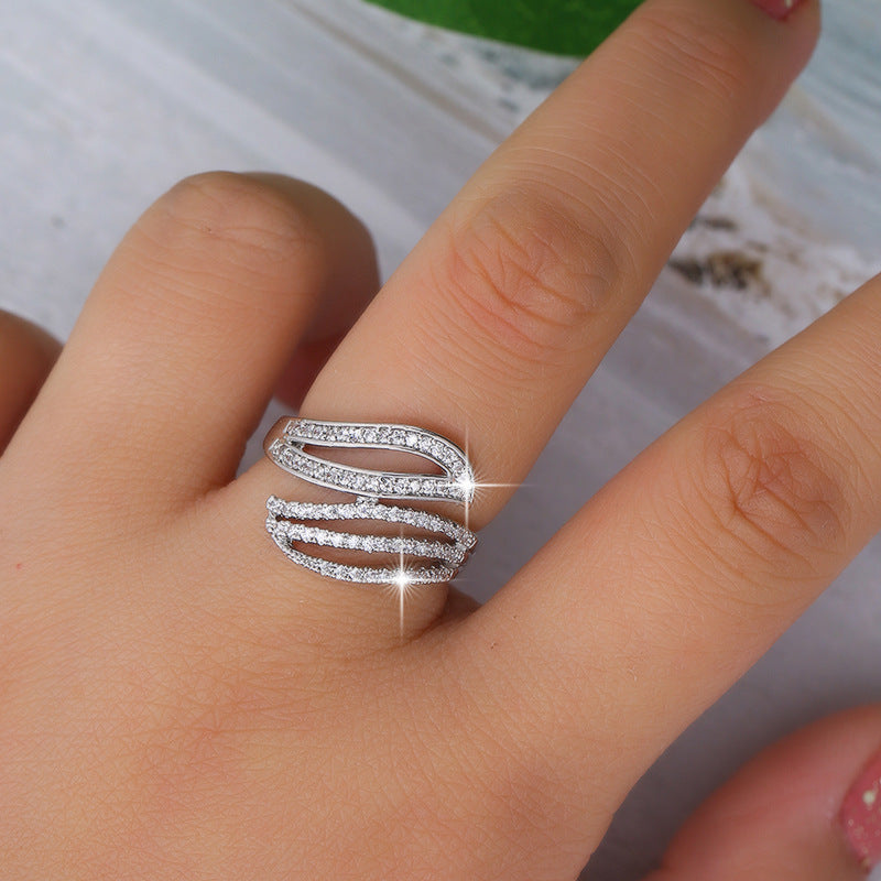 Simple Style Women’s Rings Featuring Electroplated Copper With Zircon Inlay In Elegant Lines Pattern