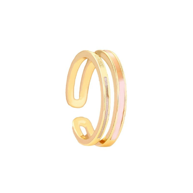 Irregular Band Ring For Women In Gold Electroplated Copper With Mother-of-Pearl Shell Inlay