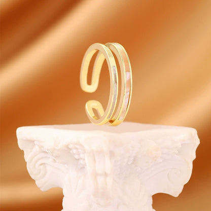 Irregular Band Ring For Women In Gold Electroplated Copper With Mother-of-Pearl Shell Inlay