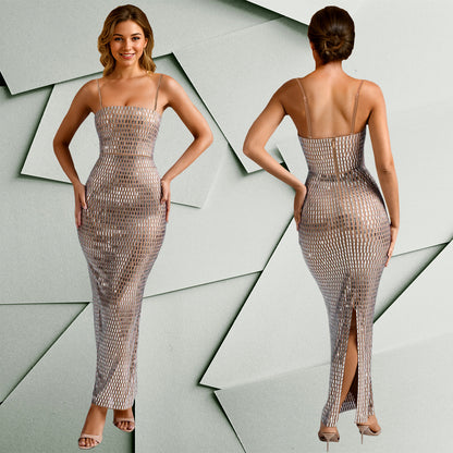 Sexy Solid Color Strap Dress For Banquet, Sleeveless Design Made With Comfortable Polyester Fabric