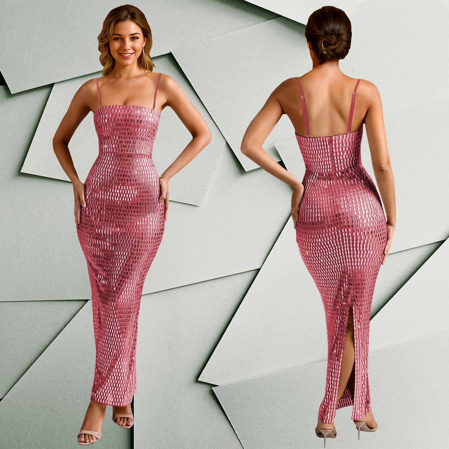 Sexy Solid Color Strap Dress For Banquet, Sleeveless Design Made With Comfortable Polyester Fabric