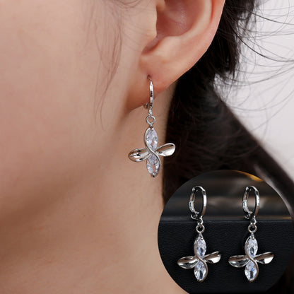 Gold Flowers Drop Earrings For Women Featuring Copper Ear Pins And Zircon Inlay Material