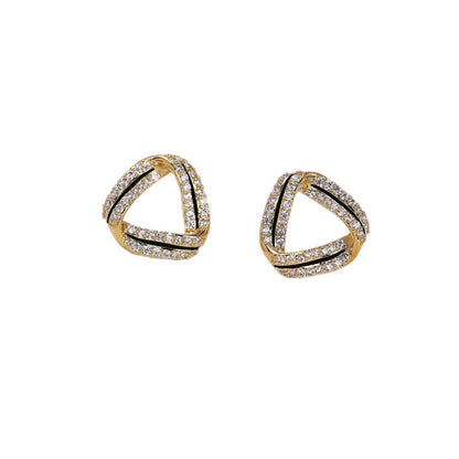 Trillion-cut Stud Earrings For Women In Gold With Copper Ear Pins And Zircon Inlay Featuring Bezel Setting