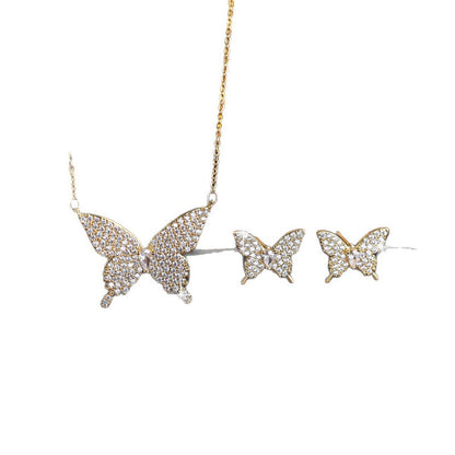 Butterfly Jewelry Set For Women In Gold Brass With Electroplated Finish And Zircon Inlay