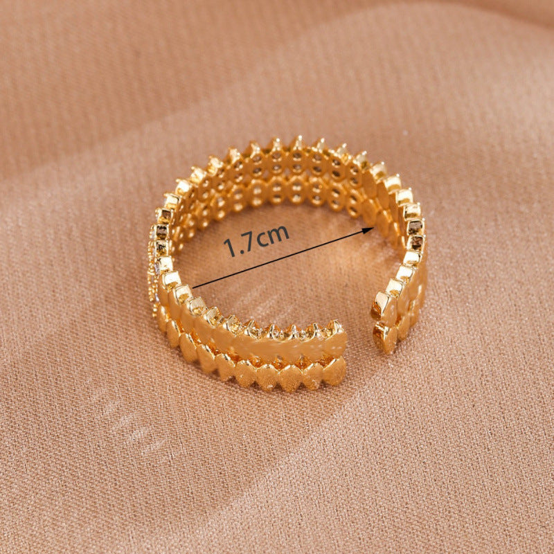 Sweet Geometric Ring For Women With Electroplated Copper And Zircon Inlay Featuring Bezel Setting