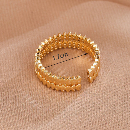 Sweet Geometric Ring For Women With Electroplated Copper And Zircon Inlay Featuring Bezel Setting