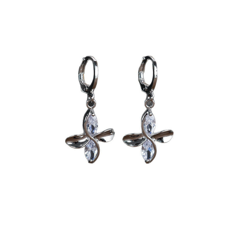 Gold Flowers Drop Earrings For Women Featuring Copper Ear Pins And Zircon Inlay Material