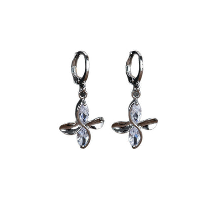 Gold Flowers Drop Earrings For Women Featuring Copper Ear Pins And Zircon Inlay Material